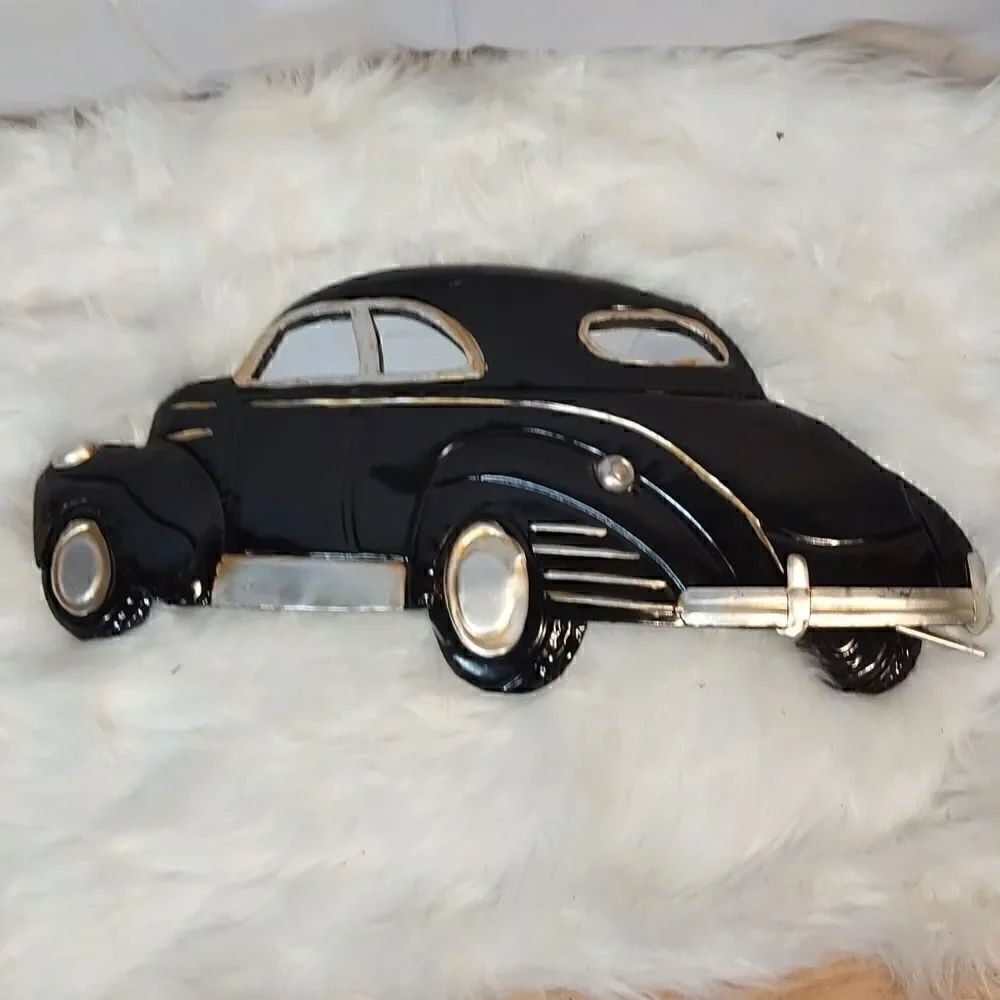 Vtg Black 50s Car Metal Sign